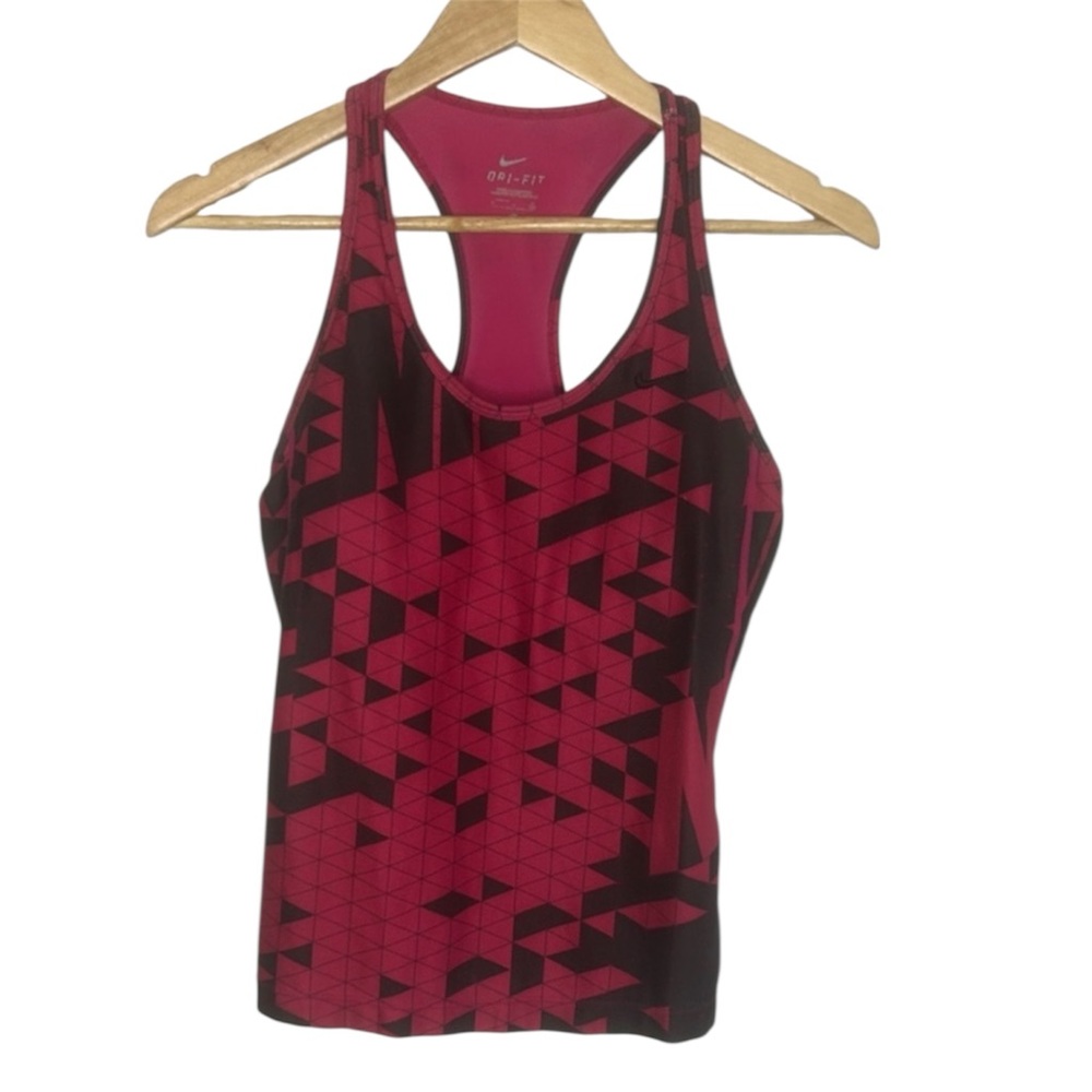 Nike Women's Geometric Magenta and Black Racerback Tank Top Small